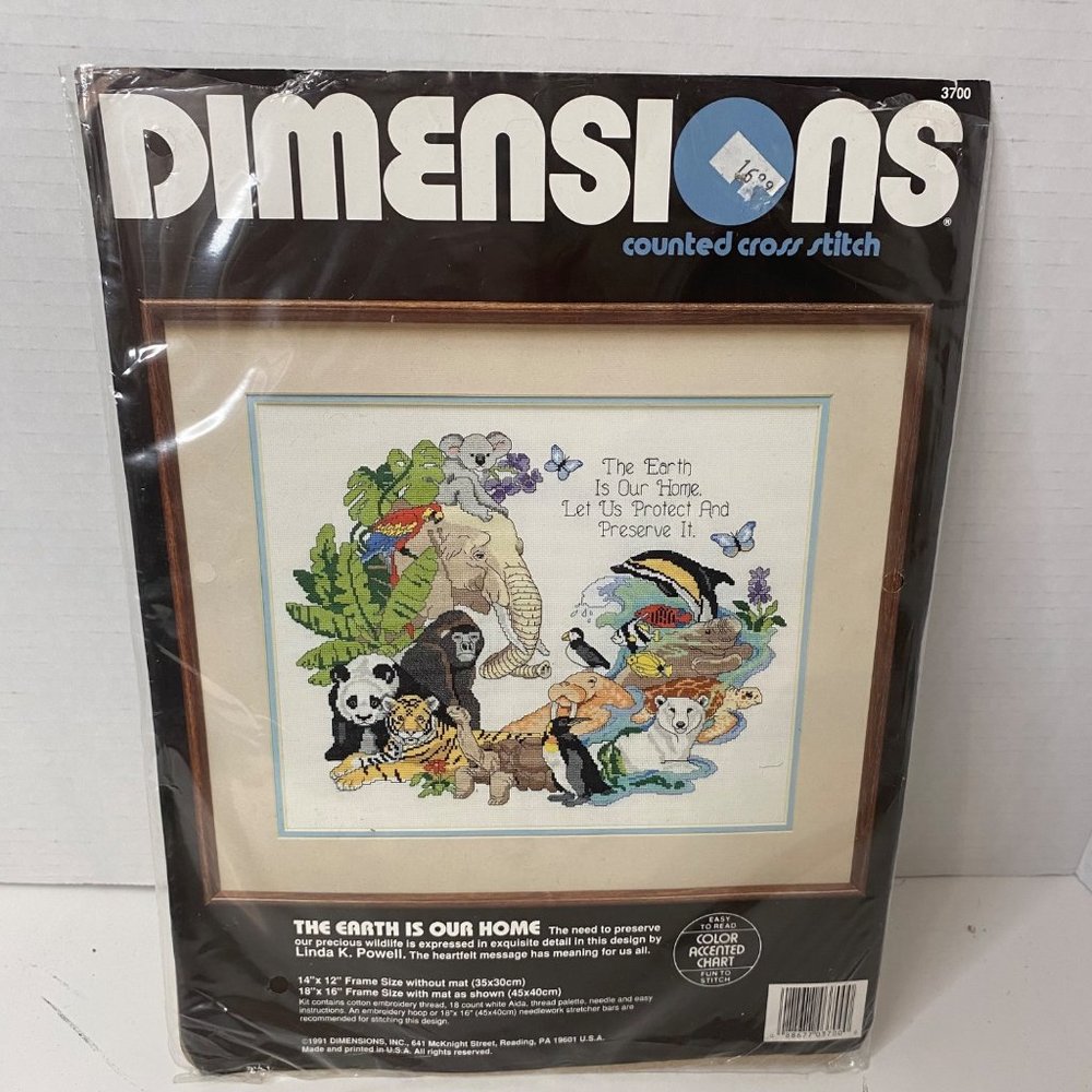 Dimensions The earth is Our Home animals cross stitch kit 1991 Linda K Powell
